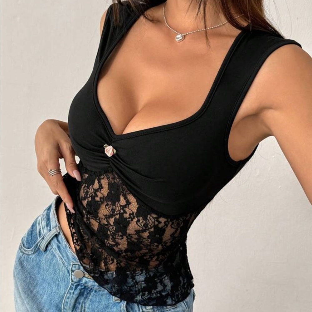 SHEIN Black Lace Top